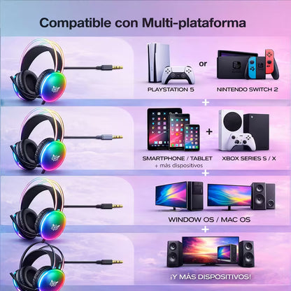 Diadema Gamer ONIKUMA X25 RGB Negra – Drivers 50mm | Audio Estéreo 3D | Mic Omnidireccional