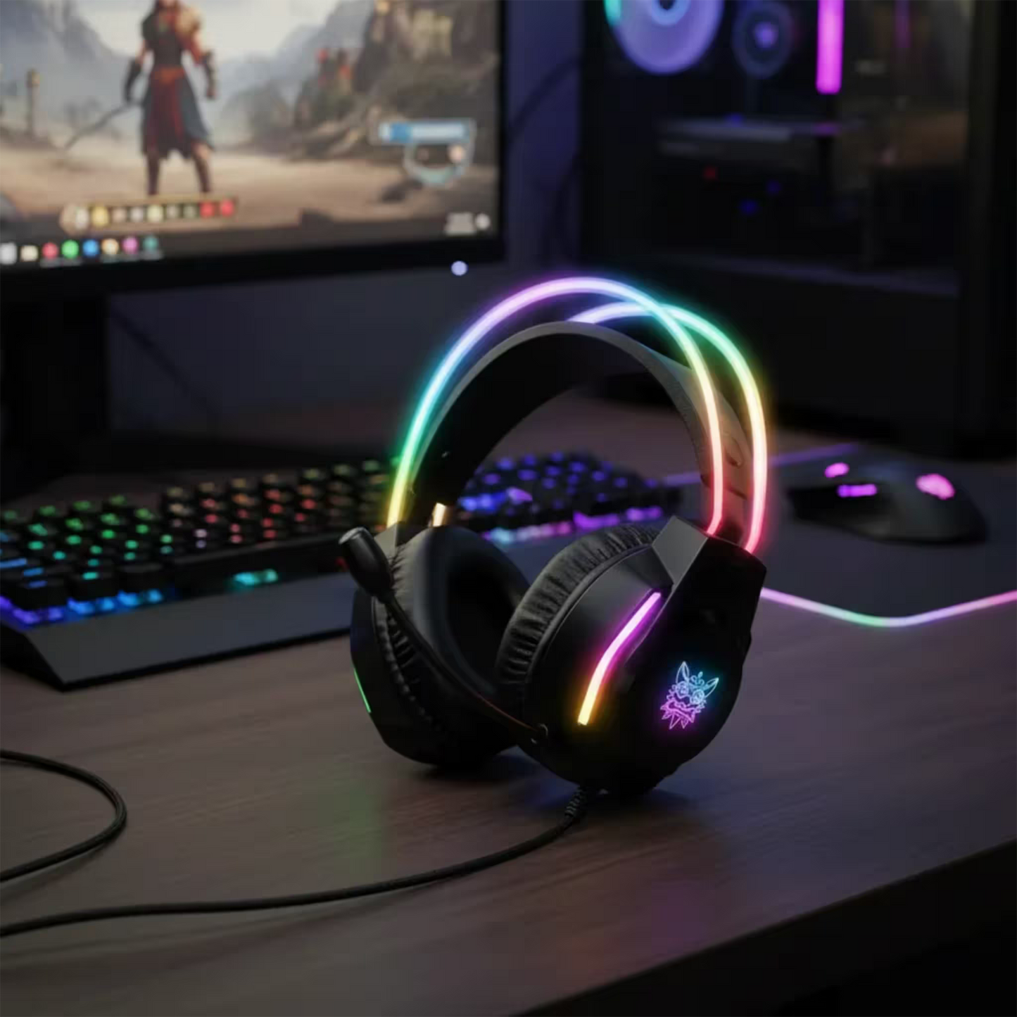 Diadema Gamer ONIKUMA X26 LED Negra - Audio 50mm Controles Multifuncionales
