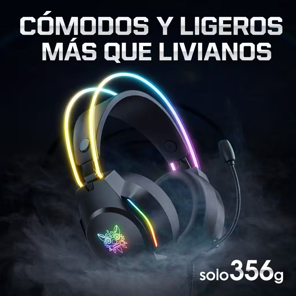 Diadema Gamer ONIKUMA X26 LED Negra - Audio 50mm Controles Multifuncionales