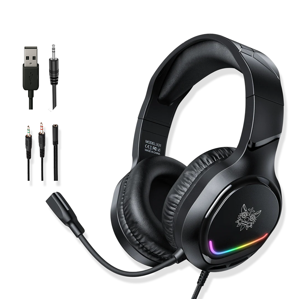 Diadema Gamer ONIKUMA X31 RGB Negra – Drivers 50mm | Mic Flexible 360° | Cable 2.1m