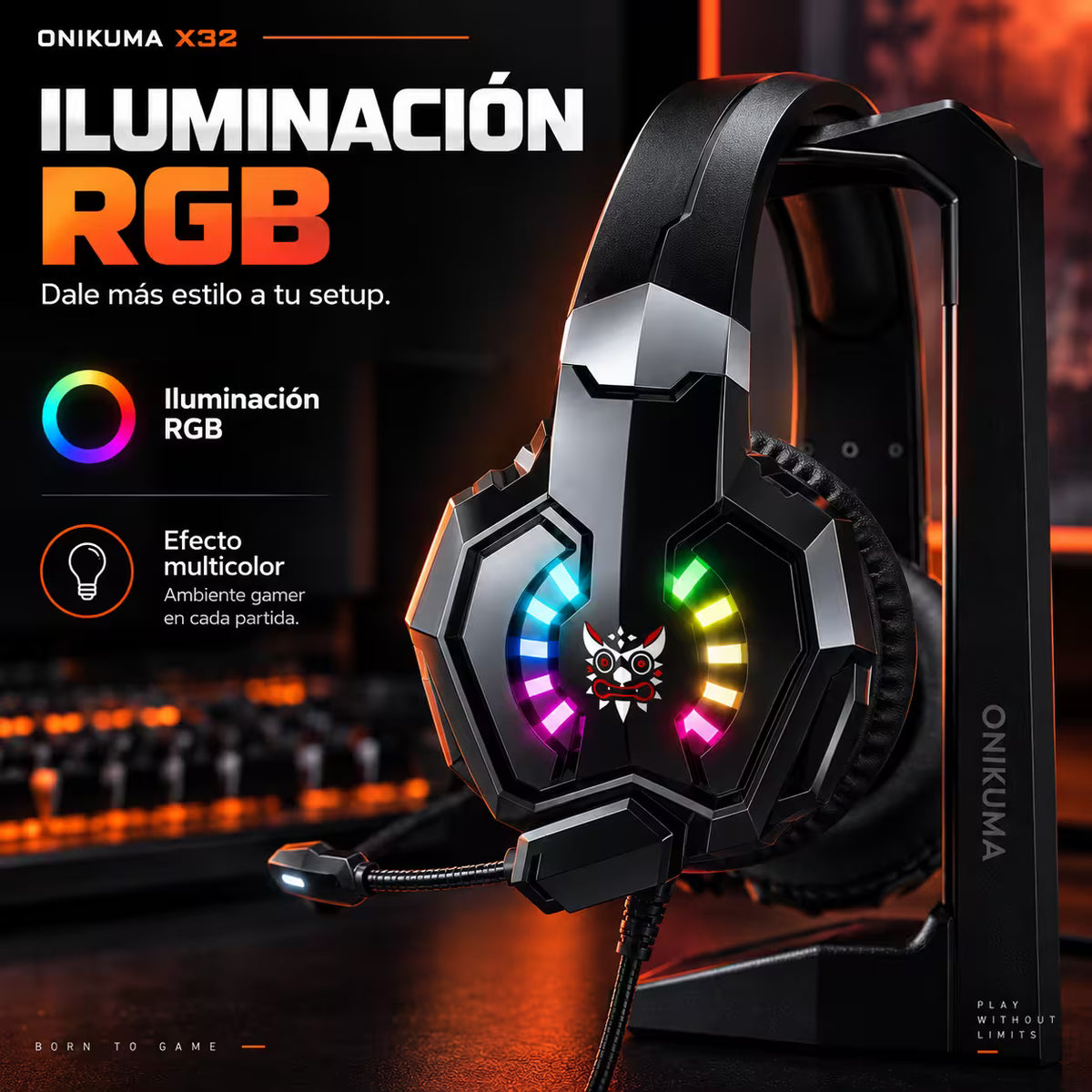 Diadema Gamer ONIKUMA X32 RGB – Drivers 50mm | Mic Flexible | Cable 2m | Universal