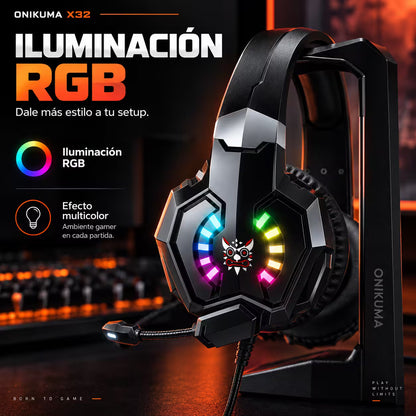 Diadema Gamer ONIKUMA X32 RGB – Drivers 50mm | Mic Flexible | Cable 2m | Universal