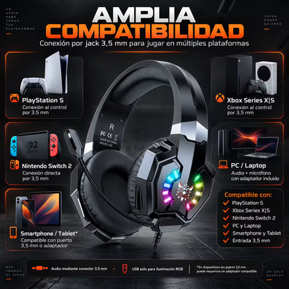 Diadema Gamer ONIKUMA X32 RGB – Drivers 50mm | Mic Flexible | Cable 2m | Universal