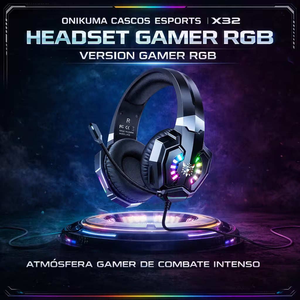 Diadema Gamer ONIKUMA X32 RGB - Audio Estéreo 50mm