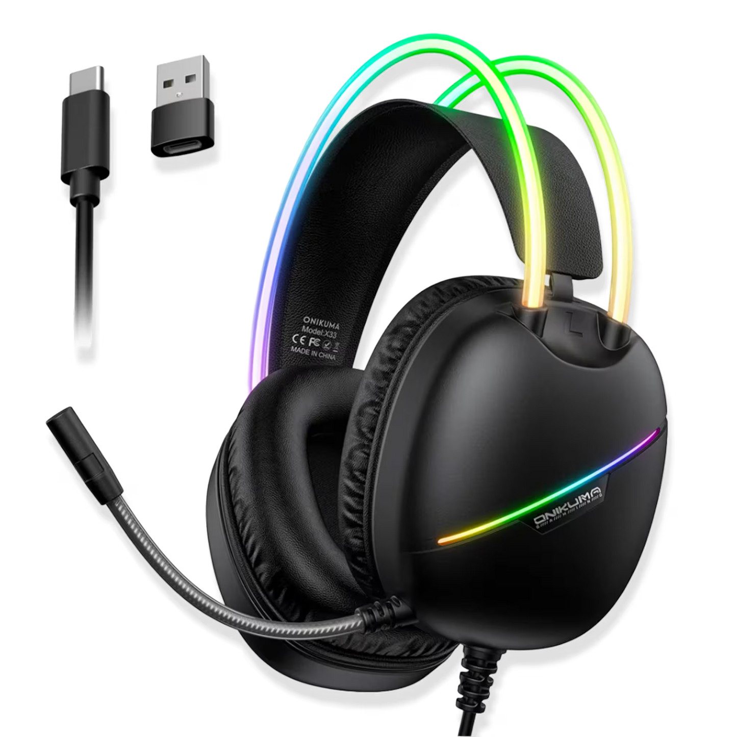 Diadema Gamer ONIKUMA X33 RGB Negra – Drivers 50mm | USB-C | Mic Cancelación Ruido