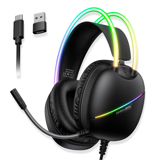 Diadema Gamer ONIKUMA X33 RGB Negra – Drivers 50mm | USB-C | Mic Cancelación Ruido