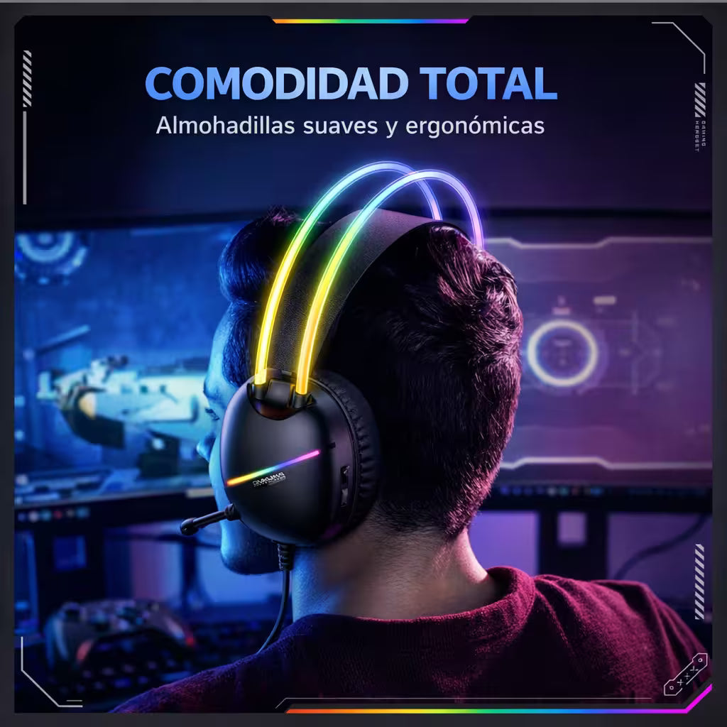 Diadema Gamer ONIKUMA X33 RGB Negra – Drivers 50mm | USB-C | Mic Cancelación Ruido