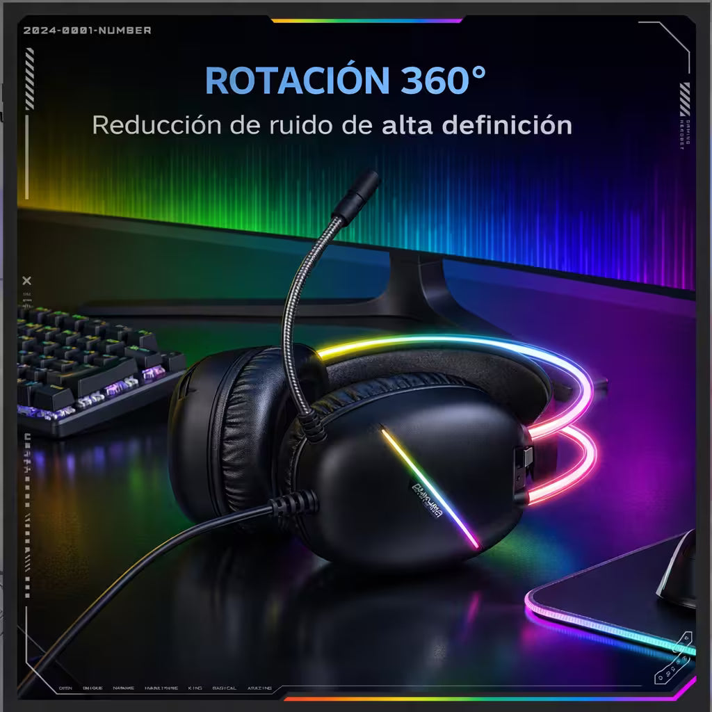 Diadema Gamer ONIKUMA X33 RGB Negra – Drivers 50mm | USB-C | Mic Cancelación Ruido