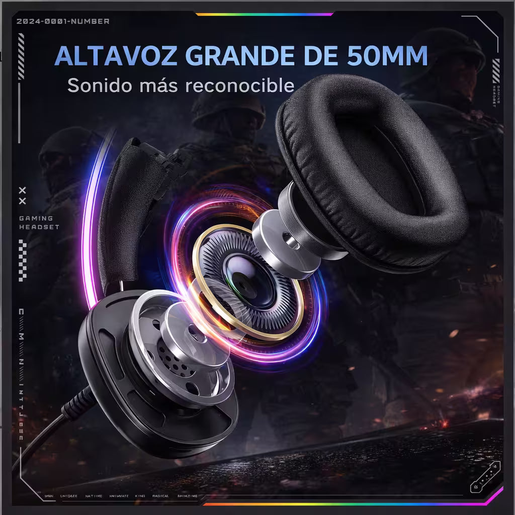 Diadema Gamer ONIKUMA X33 RGB Negra – Drivers 50mm | USB-C | Mic Cancelación Ruido