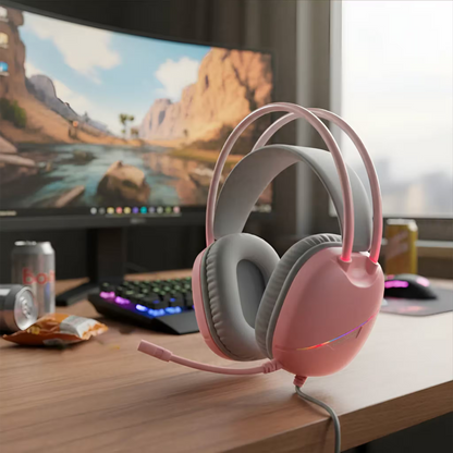 Diadema Gamer ONIKUMA X33 RGB Rosada Type-C - Audio Alta Fidelidad 50mm Para Ellas