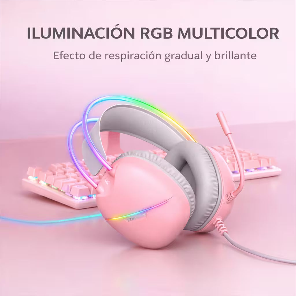 Diadema Gamer ONIKUMA X33 RGB Rosada Type-C - Audio Alta Fidelidad 50mm Para Ellas