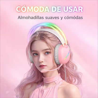 Diadema Gamer ONIKUMA X33 RGB Rosada Type-C - Audio Alta Fidelidad 50mm Para Ellas