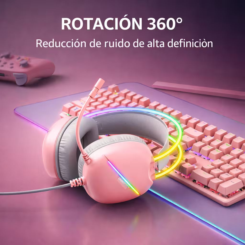 Diadema Gamer ONIKUMA X33 RGB Rosada Type-C - Audio Alta Fidelidad 50mm Para Ellas