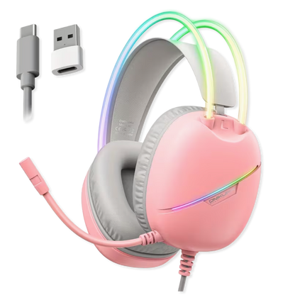 Diadema Gamer ONIKUMA X33 RGB Rosada – Drivers 50mm | USB-C | Mic Cancelación Ruido | Para Ellas