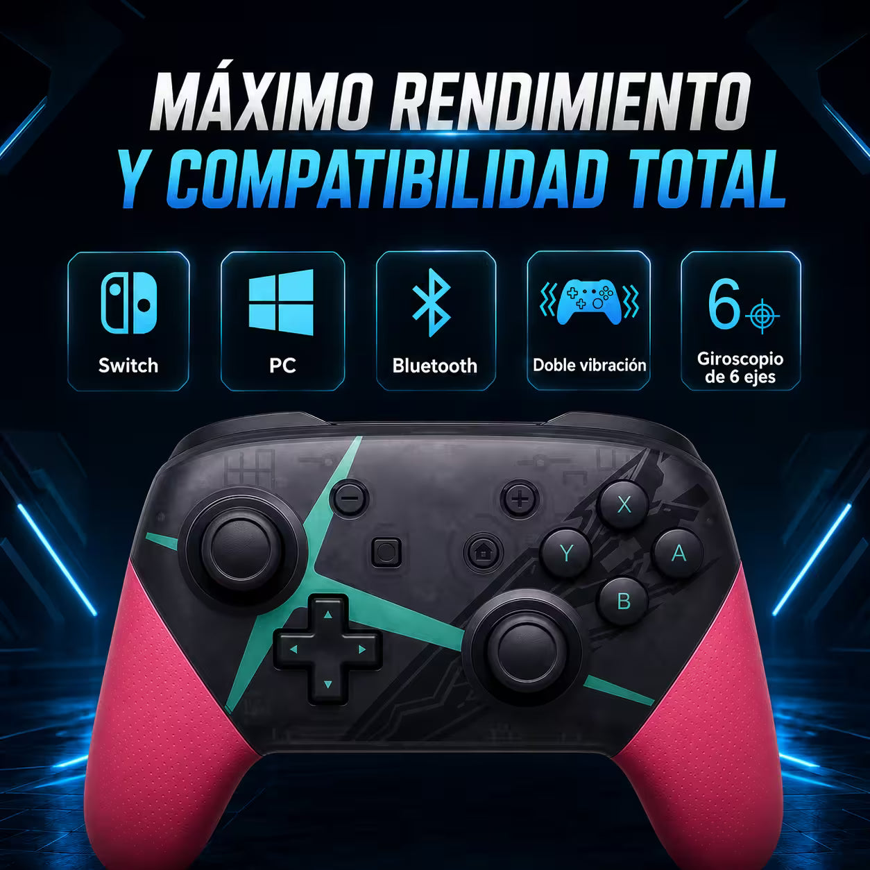 Control Pro Genérico Nintendo Switch - Edición Xenoblade Chronicles | Bluetooth Vibración Dual Giroscopio | 8H