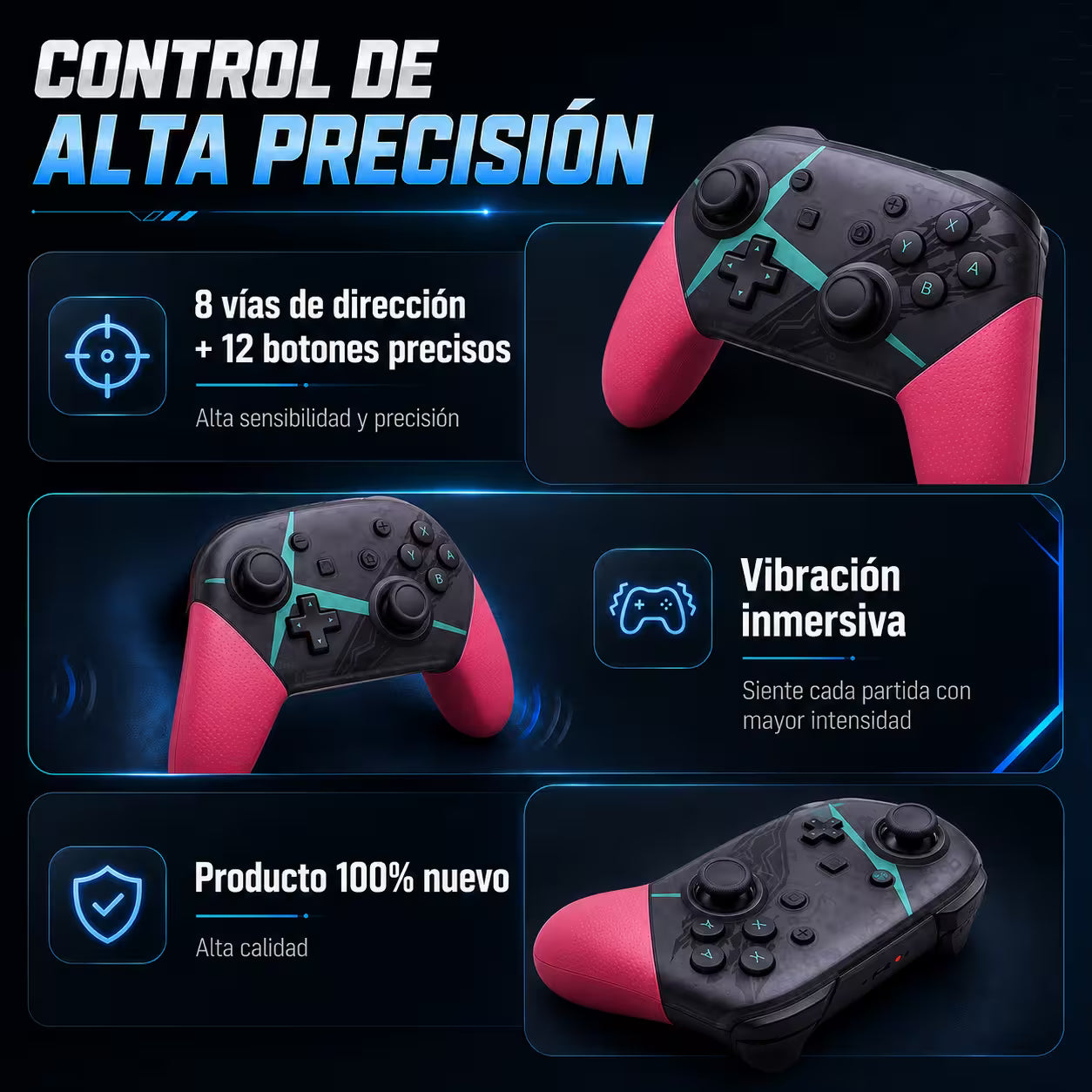 Control Pro Genérico Nintendo Switch - Edición Xenoblade Chronicles | Bluetooth Vibración Dual Giroscopio | 8H