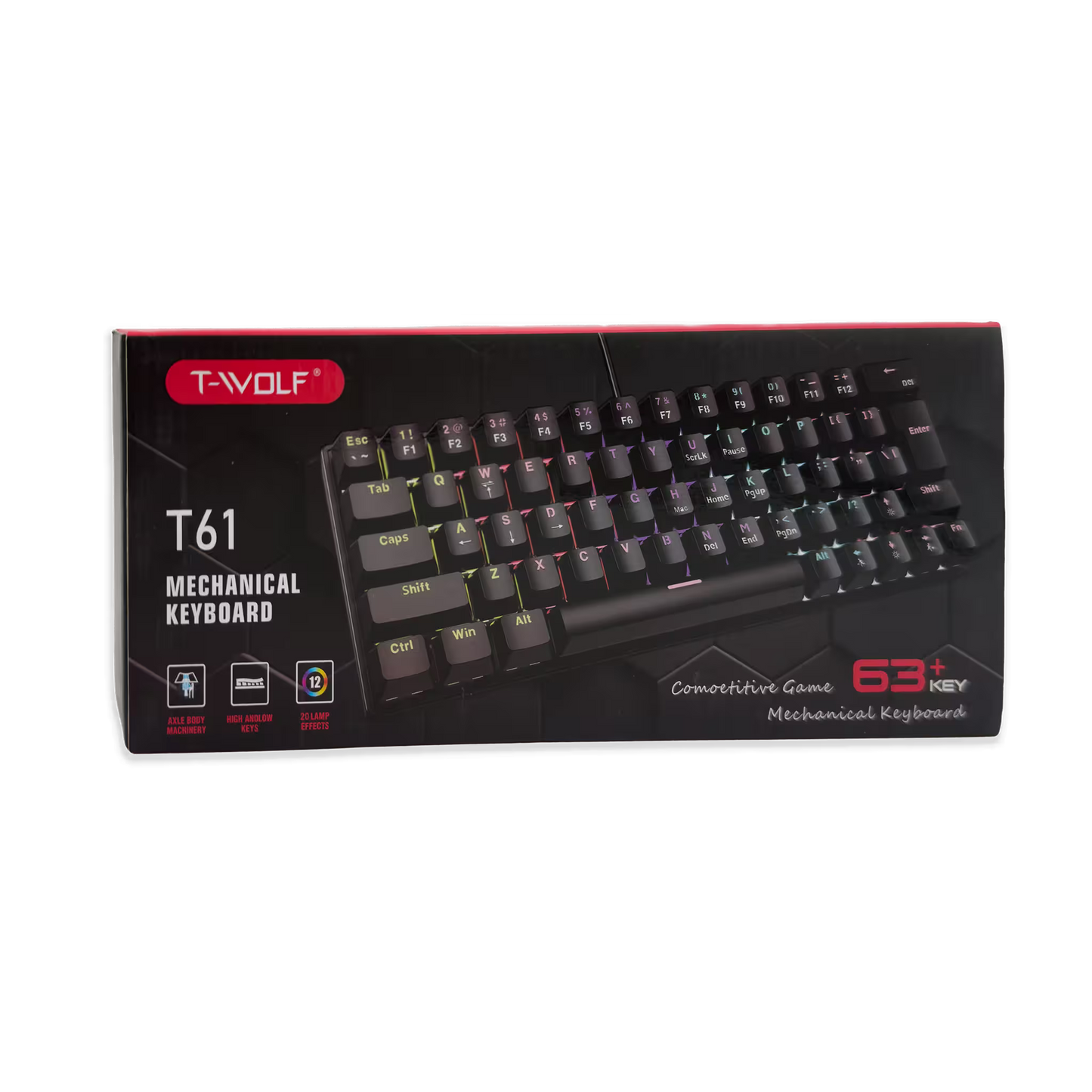 Teclado Mecánico T-Wolf T61 Pro-Gamer | 63 Teclas RGB Anti-Ghosting USB