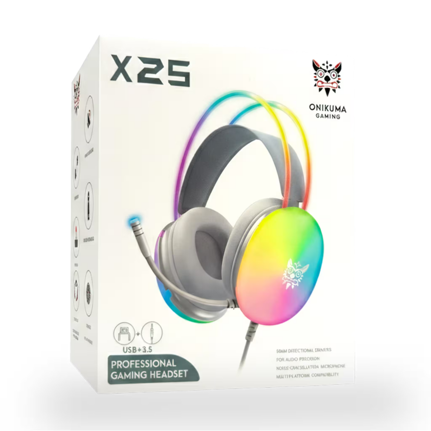 Diadema Gamer ONIKUMA X25 RGB Blanco - Audio Estéreo 3D 50mm