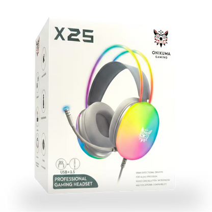 Diadema Gamer ONIKUMA X25 RGB Blanco - Audio Estéreo 3D 50mm