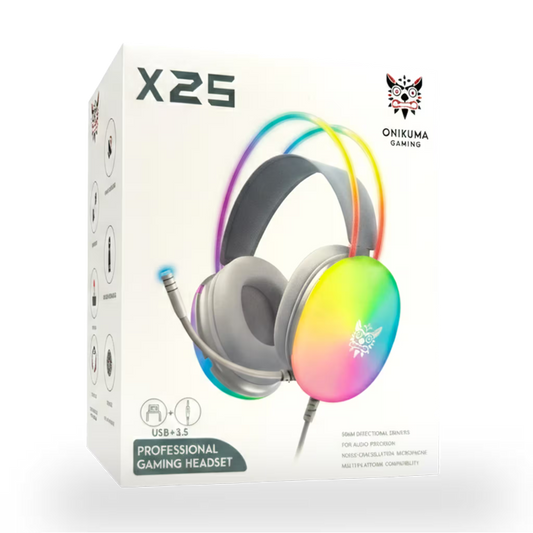 Diadema Gamer ONIKUMA X25 RGB Blanco - Audio Estéreo 3D 50mm