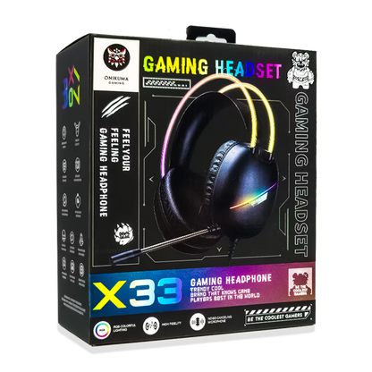 Diadema Gamer ONIKUMA X33 RGB Negra – Drivers 50mm | USB-C | Mic Cancelación Ruido