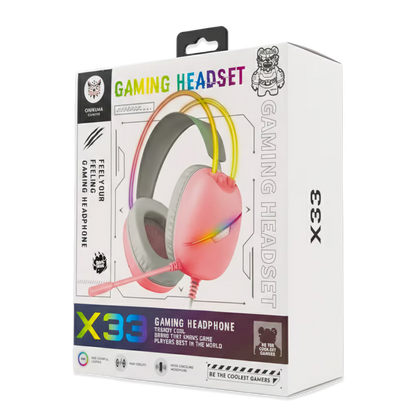 Diadema Gamer ONIKUMA X33 RGB Rosada Type-C - Audio Alta Fidelidad 50mm Para Ellas