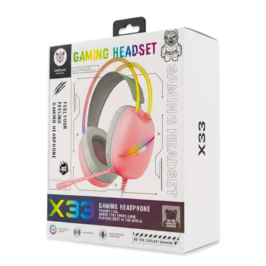 Diadema Gamer ONIKUMA X33 RGB Rosada Type-C - Audio Alta Fidelidad 50mm Para Ellas