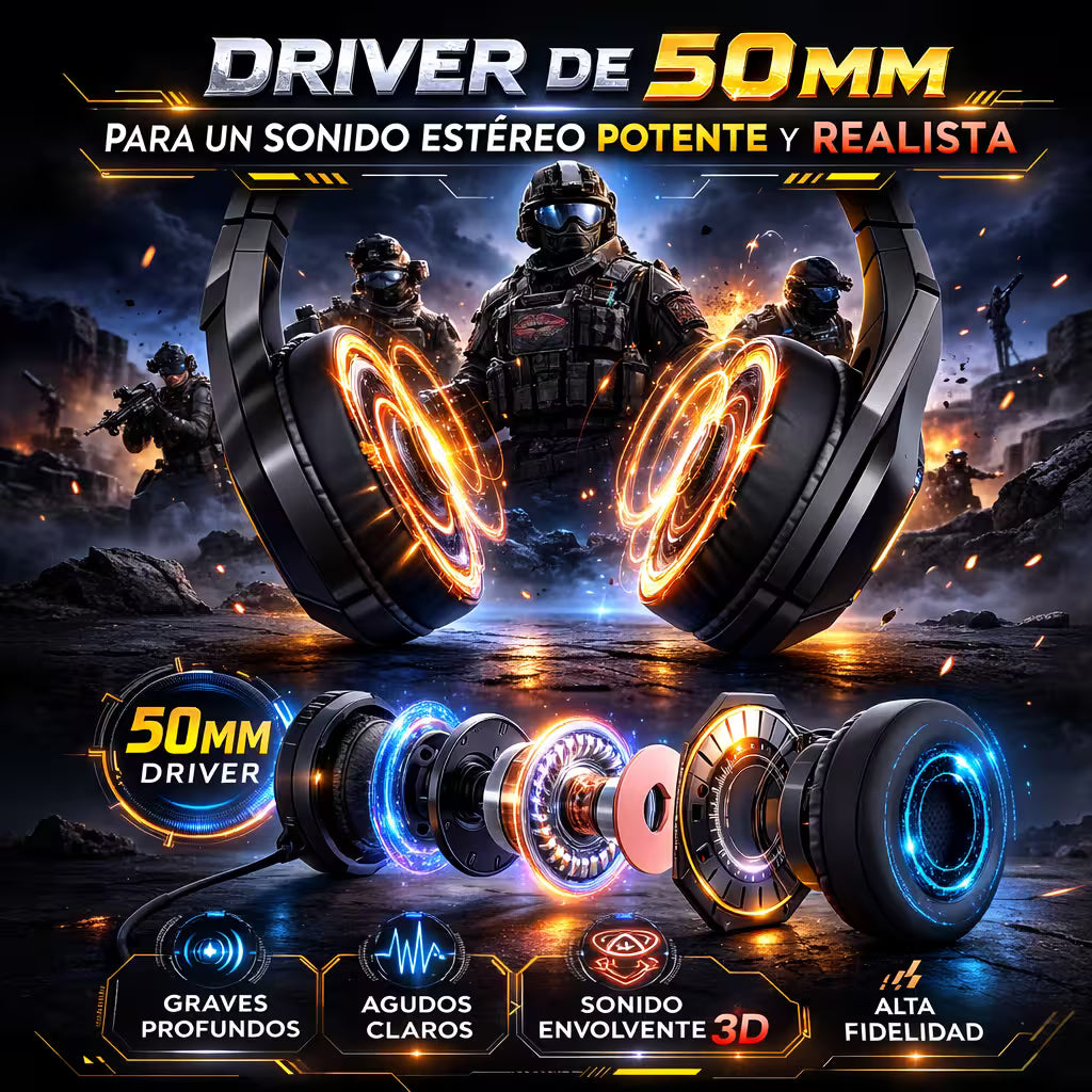 Diadema Gamer ONIKUMA K10 RGB Negra - Audio Alta Fidelidad 50mm Micrófono Oculto