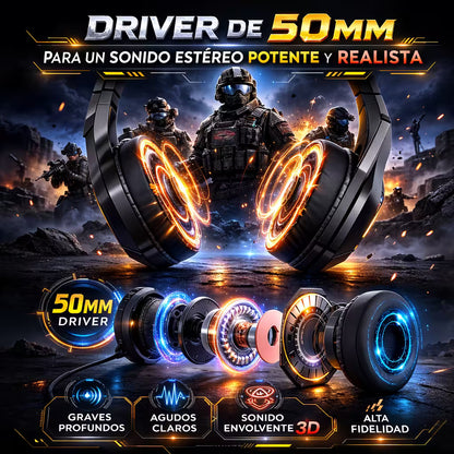 Diadema Gamer ONIKUMA K10 RGB Negra - Audio Alta Fidelidad 50mm Micrófono Oculto