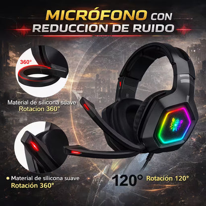 Diadema Gamer ONIKUMA K10 RGB Negra - Audio Alta Fidelidad 50mm Micrófono Oculto
