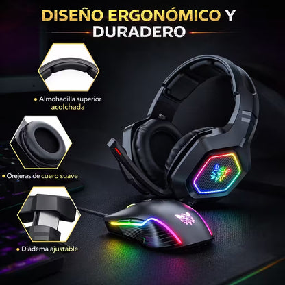 Diadema Gamer ONIKUMA K10 RGB Negra - Audio Alta Fidelidad 50mm Micrófono Oculto