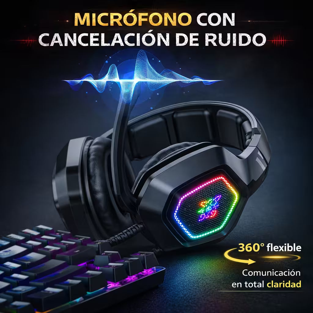 Diadema Gamer ONIKUMA K10 RGB Negra - Audio Alta Fidelidad 50mm Micrófono Oculto
