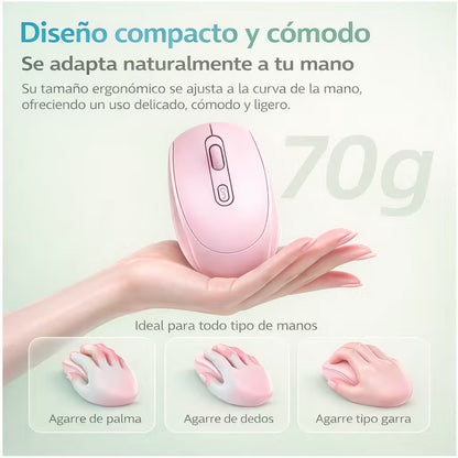 Combo Teclado Mouse Inalámbrico K73 Rosado - 104 Teclas 2.4G 10m con Pilas