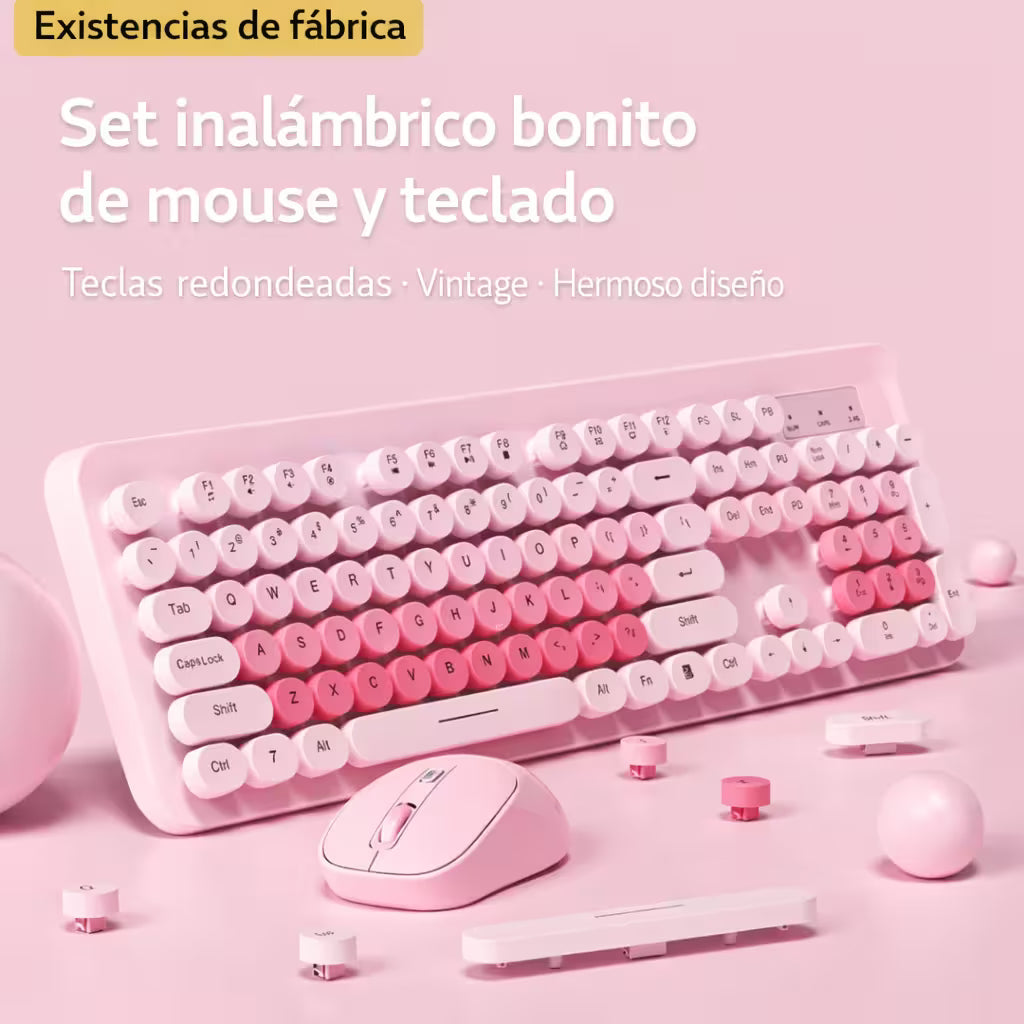 Combo Teclado Mouse Inalámbrico K73 Rosado - 104 Teclas 2.4G 10m con Pilas
