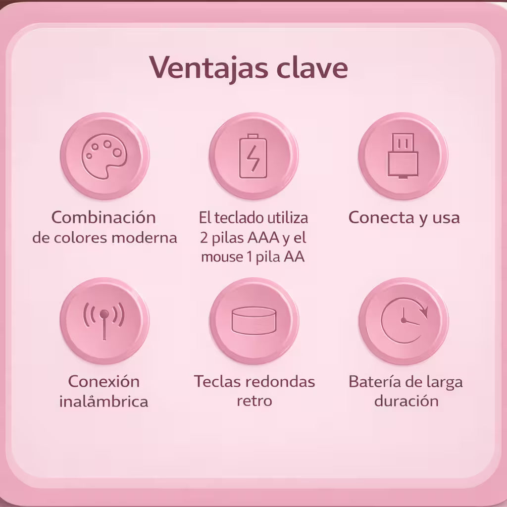 Combo Teclado Mouse Inalámbrico K73 Rosado - 104 Teclas 2.4G 10m con Pilas