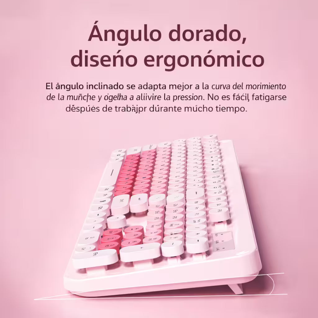 Combo Teclado Mouse Inalámbrico K73 Rosado - 104 Teclas 2.4G 10m con Pilas