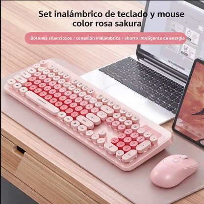 Combo Teclado Mouse Inalámbrico K73 Rosado - 104 Teclas 2.4G 10m con Pilas