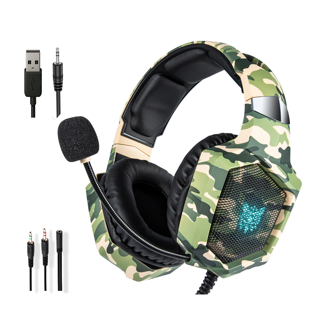 Diadema Gamer ONIKUMA K8 LED RGB Verde Camuflado - Micrófono 360°