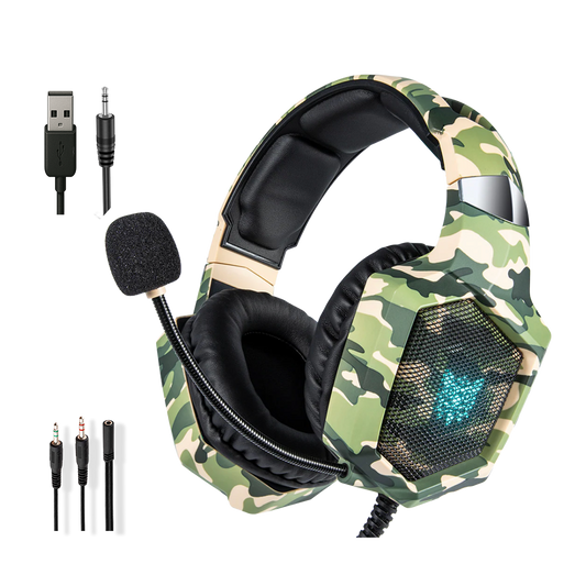 Diadema Gamer ONIKUMA K8 LED RGB Verde Camuflado - Micrófono 360°