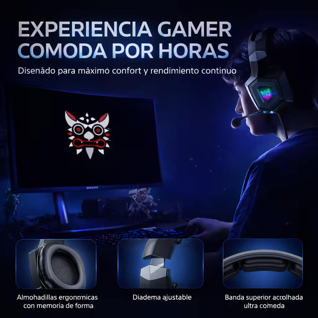 Diadema Gamer ONIKUMA K8 LED RGB Negra - Micrófono 360°