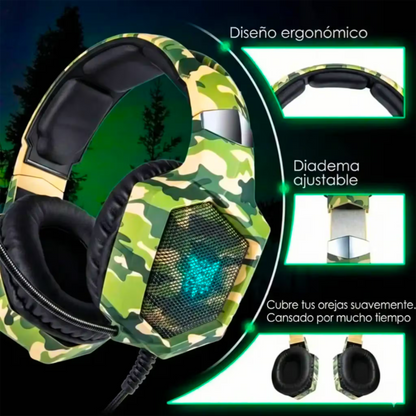 Diadema Gamer ONIKUMA K8 LED RGB Verde Camuflado - Micrófono 360°