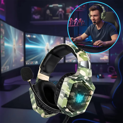 Diadema Gamer ONIKUMA K8 LED RGB Verde Camuflado - Micrófono 360°