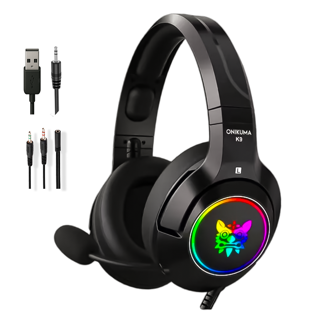 Diadema Gamer ONIKUMA K9 RGB Negra - Audio Alta Fidelidad 50mm Micrófono Retráctil