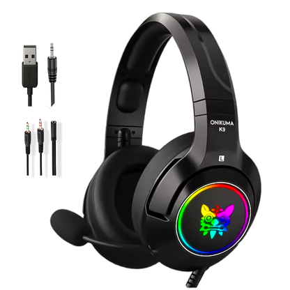 Diadema Gamer ONIKUMA K9 RGB Negra - Audio Alta Fidelidad 50mm Micrófono Retráctil
