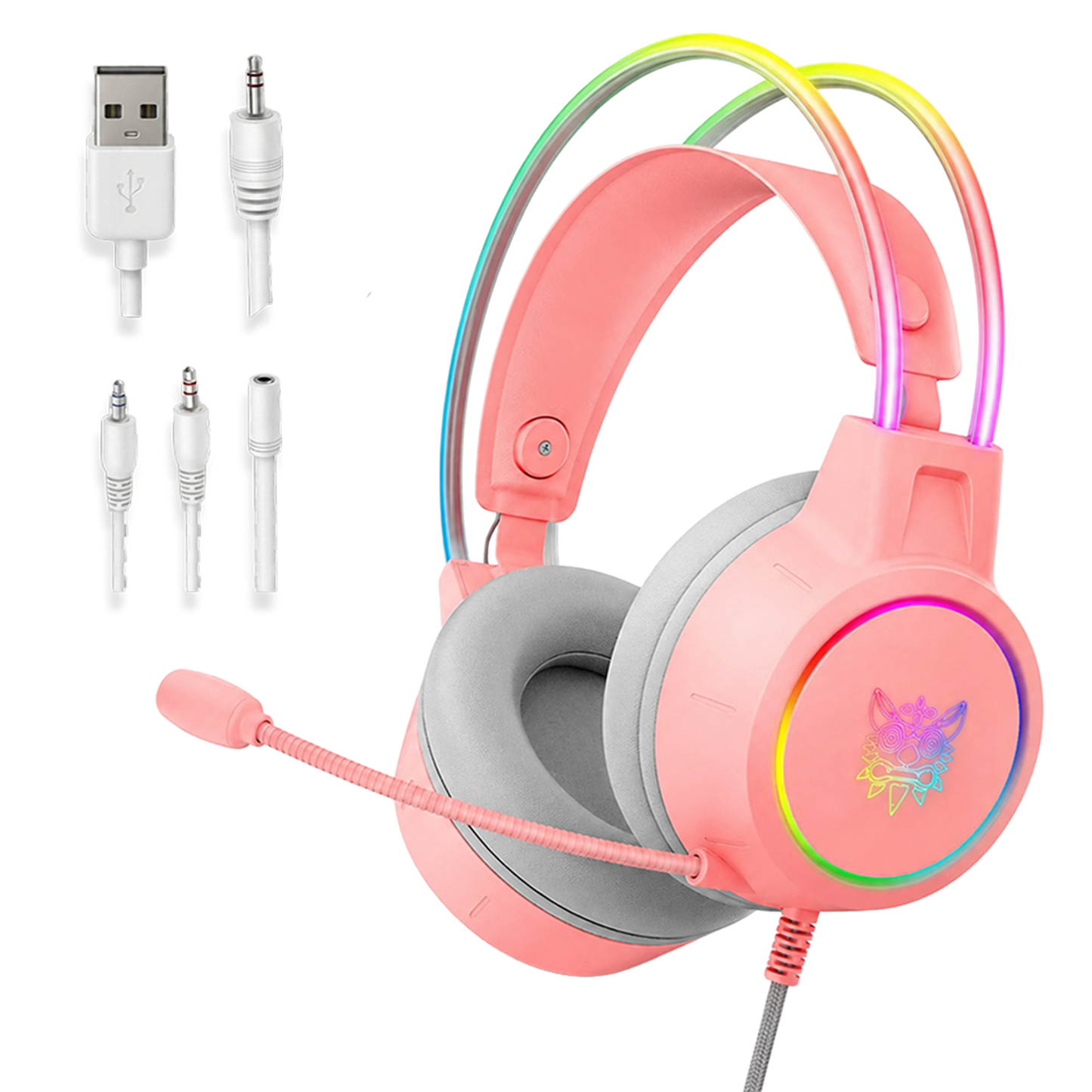 Diadema Gamer Onikuma X15 Pro Rosada – Drivers Dinámicos 50mm | Mic Noise-Cancelling | RGB | Plug 3.5mm | Para Ellas