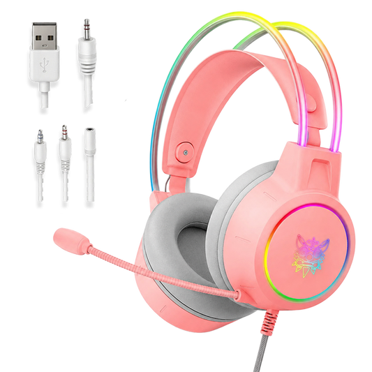 Diadema Gamer Onikuma X15 Pro Rosada – Drivers Dinámicos 50mm | Mic Noise-Cancelling | RGB | Plug 3.5mm | Para Ellas