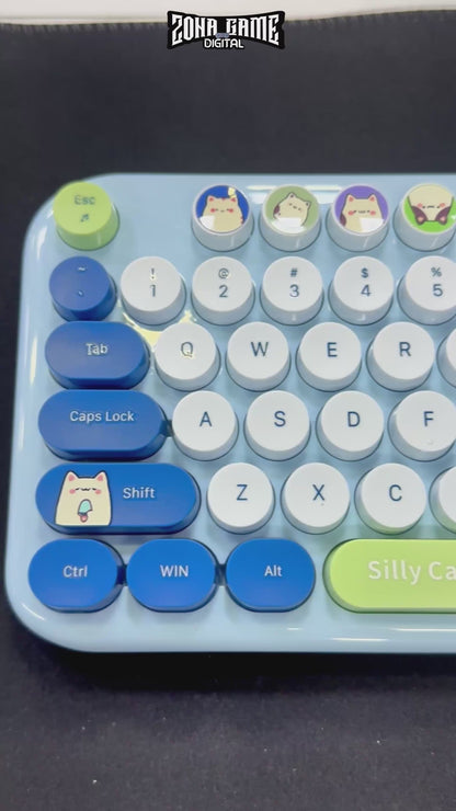 Combo Teclado y Mouse Inalámbrico Mofii Silly Cat - Azul | Full-Size 104 Teclas Kawaii | 2.4G