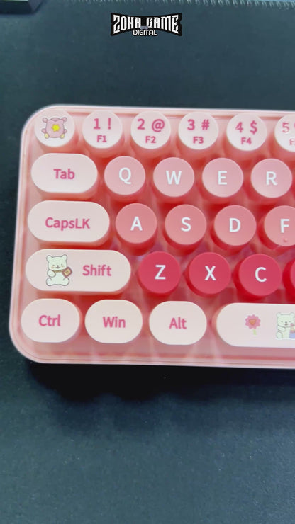 Combo Teclado y Mouse Inalámbrico Baby Bear - Rosado | 100 Teclas Redondas Retro Multicolor | 10m | 2.4G