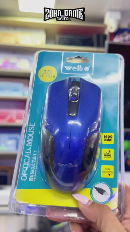 MOUSE ÓPTICO CON CABLE | WEIBO FC-145 AZUL