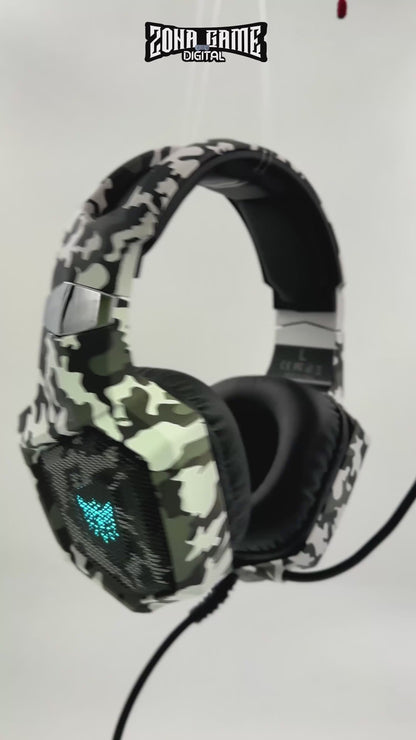 Diadema Gamer ONIKUMA K8 LED RGB Blanca Camuflada - Micrófono 360°
